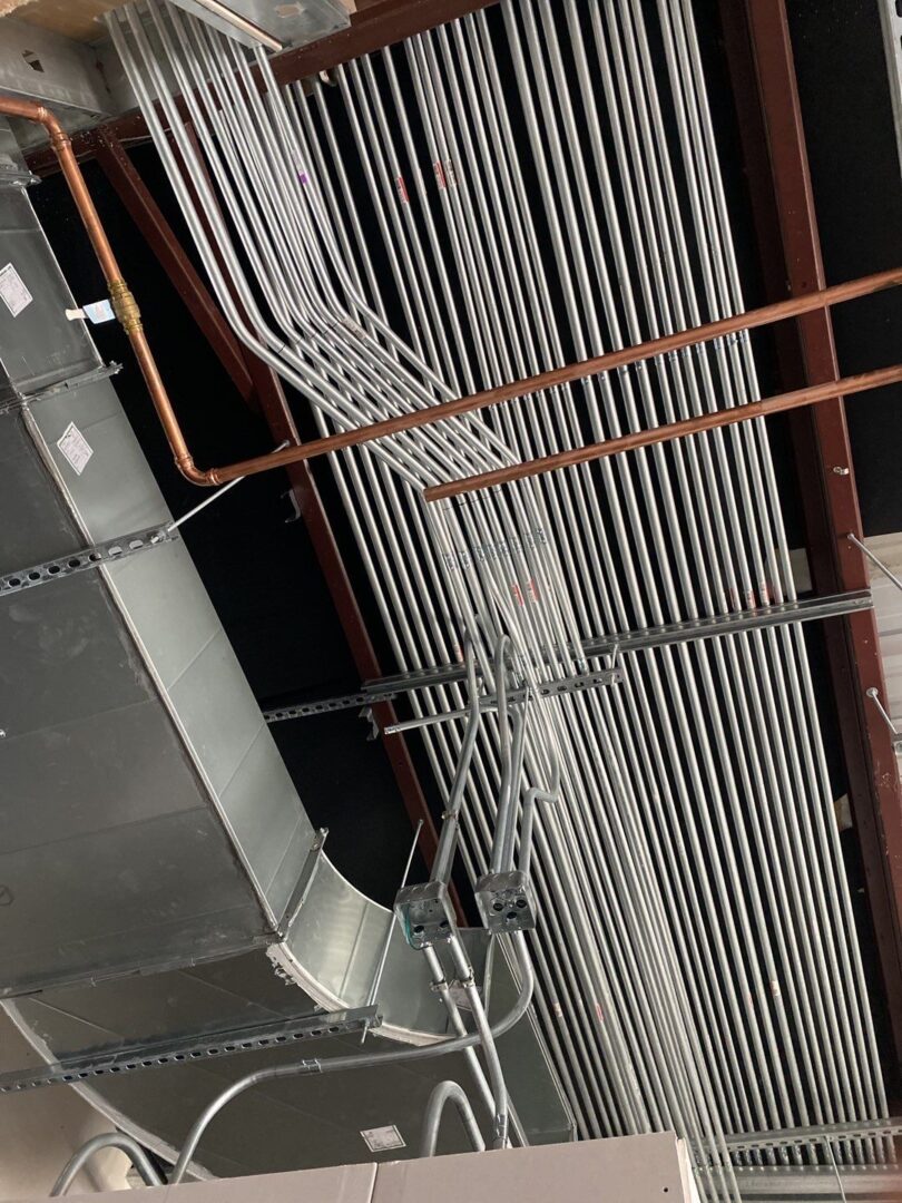 Metal wires on a ceiling